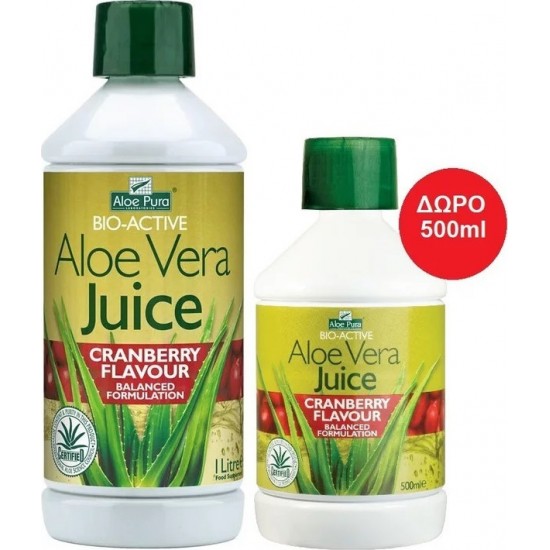 OPTIMA ALOE VERA JUICE CRANBERRIES 1lt & ΔΩΡΟ 500ml
