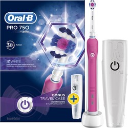 ORAL B ΗΛΕΚΤΡΙΚΗ ΟΔΟΝΤΟΒΟΥΡΤΣΑ PRO 750 PINK 3D WHITE & BONUS TRAVEL CASE